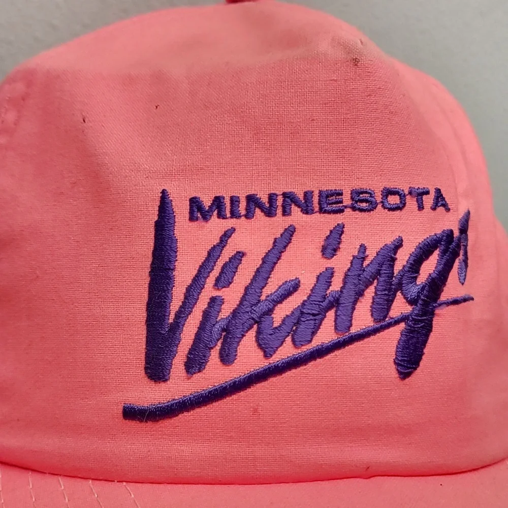 Vintage New Era NFL Minnesota Vikings Neon Pink Nylon Script Snapback Hat